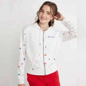 CAMPUS FRENCH TERRY FULL-ZIP HOODIE, PAINT SPLATTER SIZE SMALL WHITE